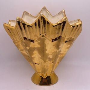 Vintage SAVOY fine china“FAN”Vase WEEPING 24K GOLD Art Deco Style Hand Decorated